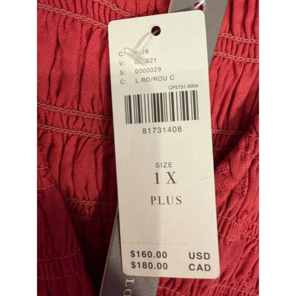 Anthropologie Smocked Ruffle Sleeve Dobby Maxi Dress Red 1X Plus NWT - Picture 7 of 11